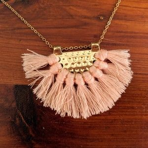 Boho Light Pink and Gold Fringe Tassel Necklace